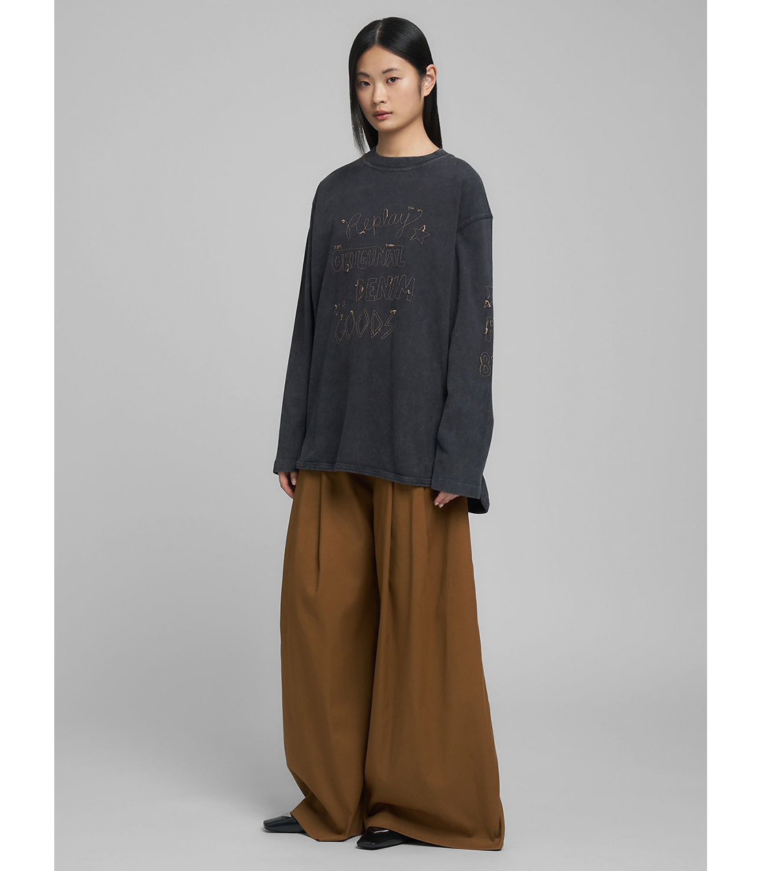 刺しゅう入り ボーイフィットロングTシャツ 詳細画像 ブラックボード 4